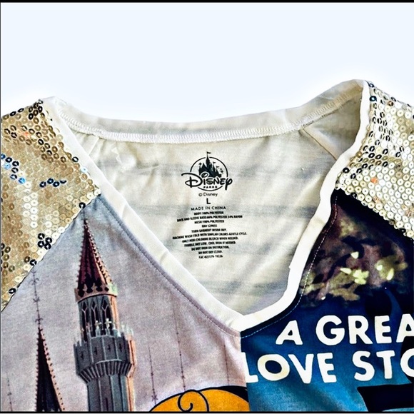 DISNEY SLEEPING BEAUTY BAMBI SEQUIN SLEEVE WOMEN’S TOP Sz L - Picture 3 of 8